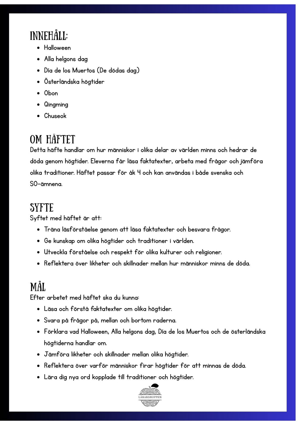 Läsförståelse, halloween - Arbetsblad
