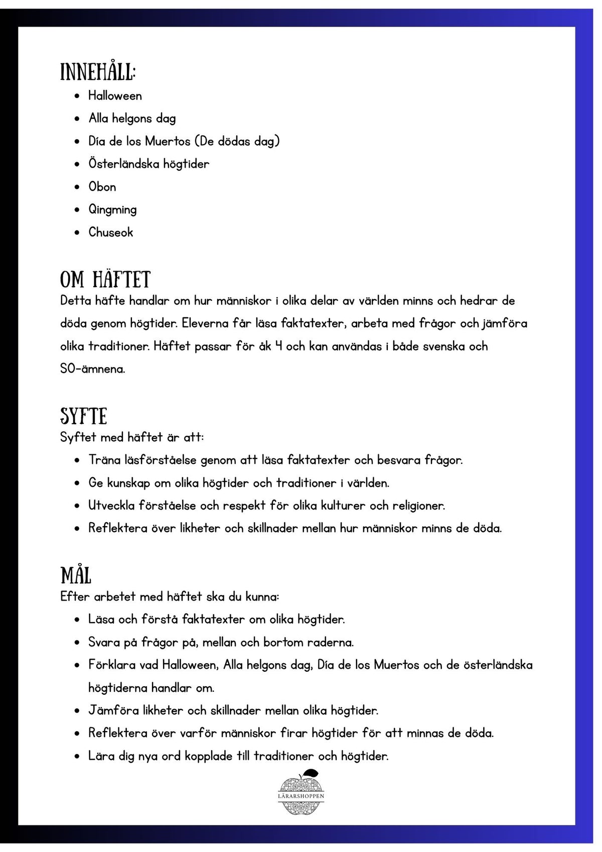 Läsförståelse, halloween - Arbetsblad