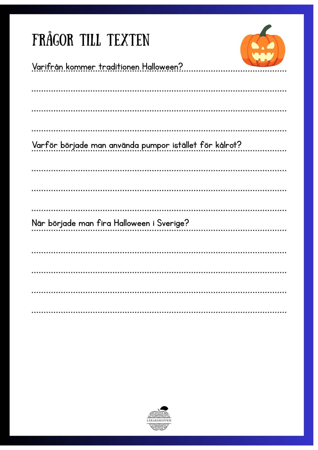 Läsförståelse, halloween - Arbetsblad