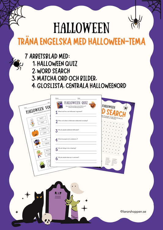 Träna engelka med Halloweentema - Arbetshäfte