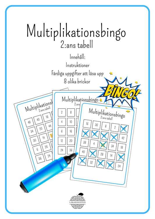 Multiplikationsbingo 2:ans tabell